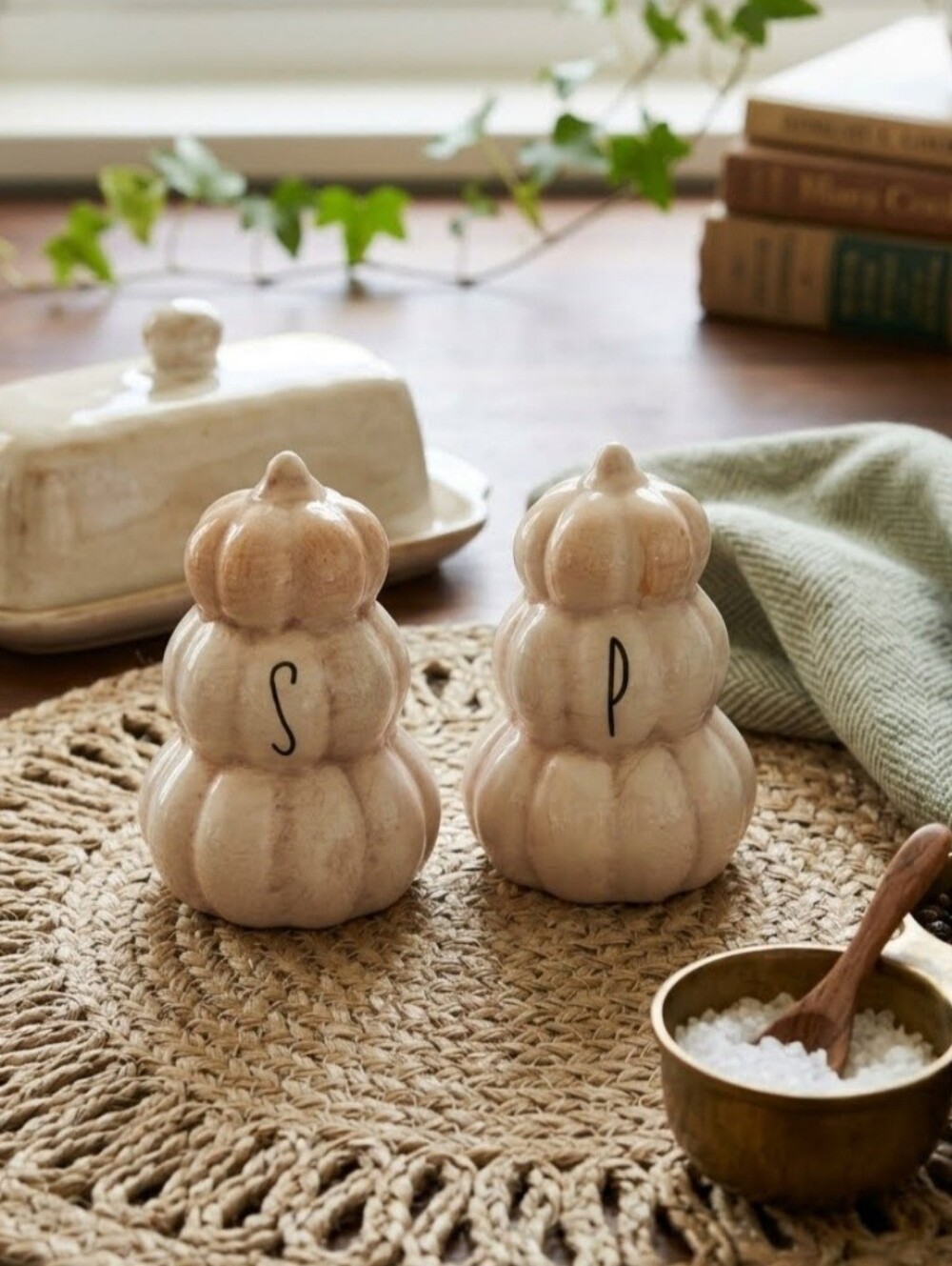 Rae Dunn Stacked Pumpkin Salt and Pepper Shaker Set, Ceramic, Autumn, New